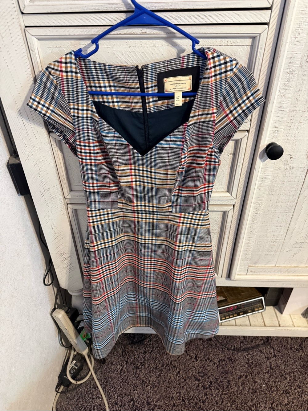 Moulinette Soeurs Multicolor Plaid Midi Dress with V-Neck